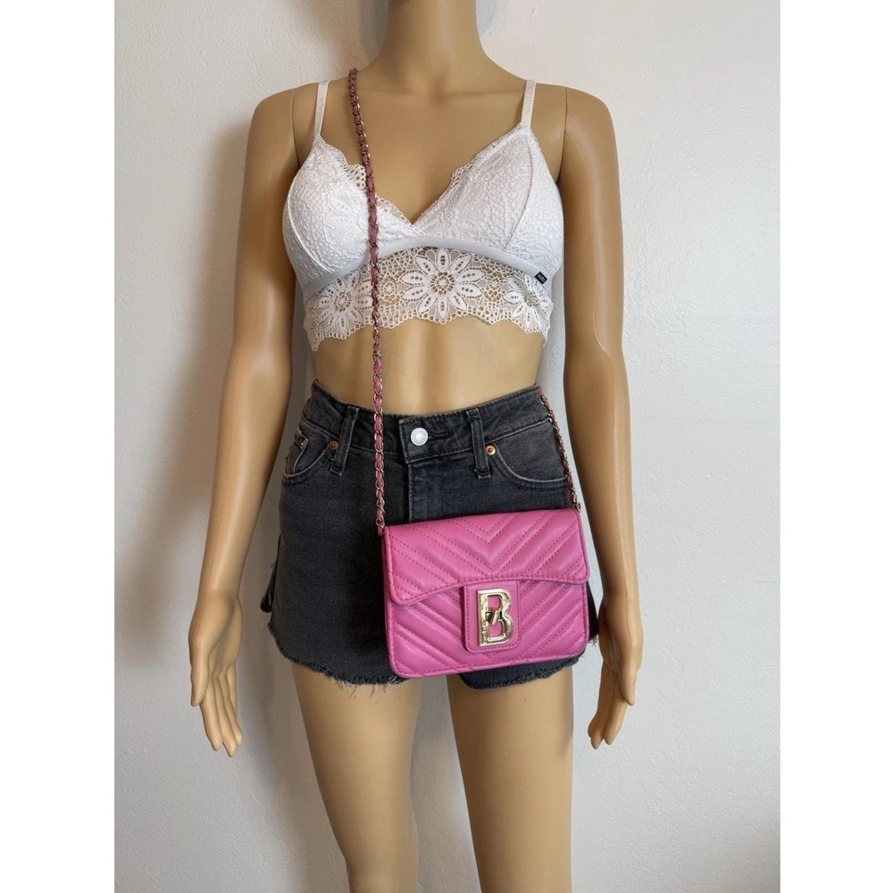 Y2K BeBe Pink Quilted Crossbody Shoulder Bag Gold Chain Mini Purse Barbiecore